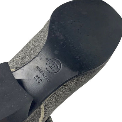 Chanel Boots Long Boots Shoes Leather Shearling Gray Here Mark