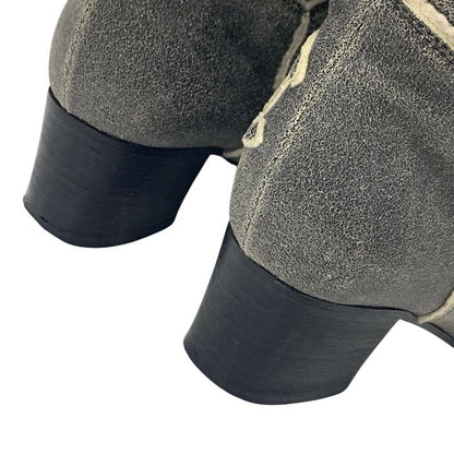 Chanel Boots Long Boots Shoes Leather Shearling Gray Here Mark