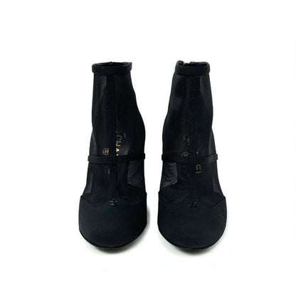 Chanel Boots Short Boots Shoes Mesh Fabric Black Here Mark