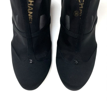 Chanel Boots Short Boots Shoes Mesh Fabric Black Here Mark