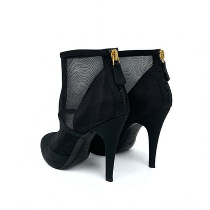 Chanel Boots Short Boots Shoes Mesh Fabric Black Here Mark