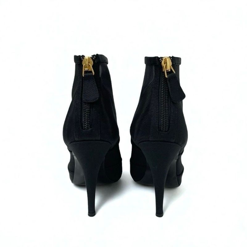 Chanel Boots Short Boots Shoes Mesh Fabric Black Here Mark
