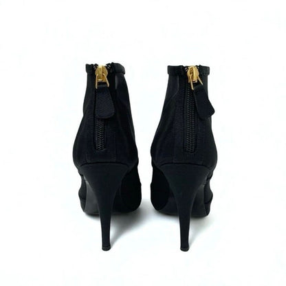 Chanel Boots Short Boots Shoes Mesh Fabric Black Here Mark