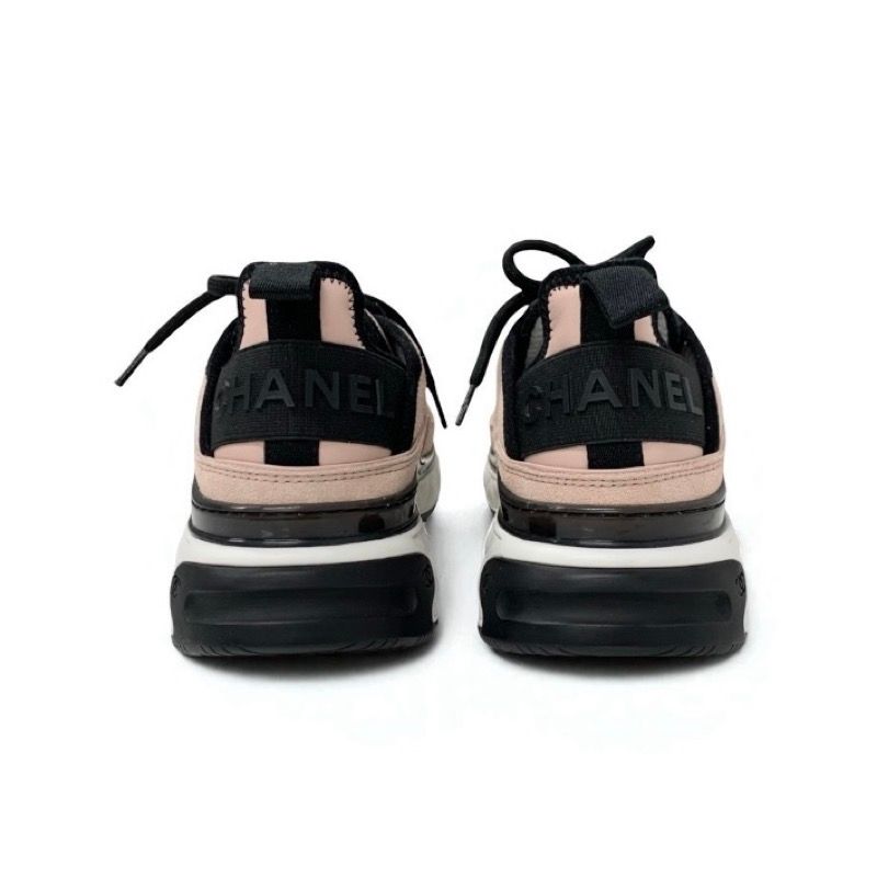 Chanel Sneakers Shoes Suede Fabric Pink Black Here Mark Logo