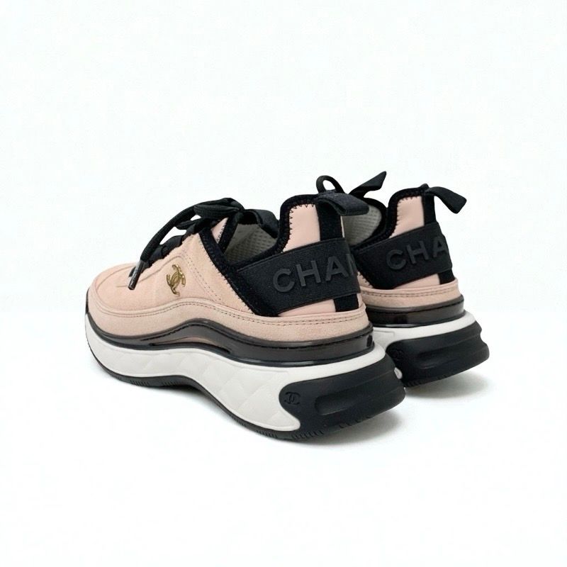 Chanel Sneakers Shoes Suede Fabric Pink Black Here Mark Logo