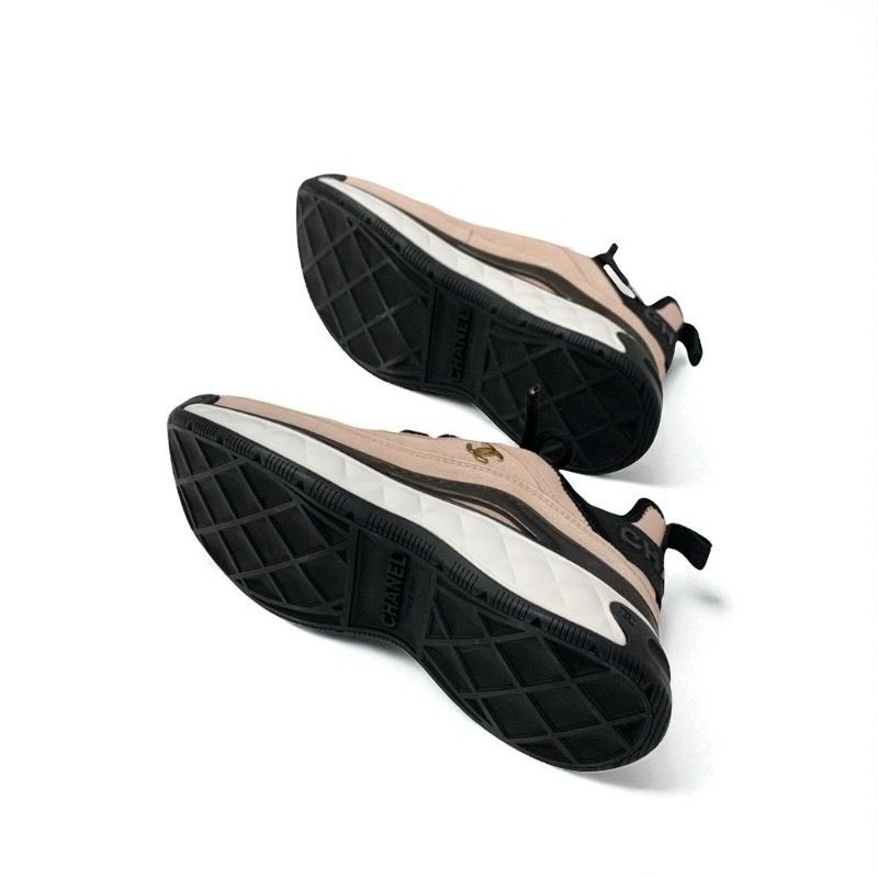 Chanel Sneakers Shoes Suede Fabric Pink Black Here Mark Logo