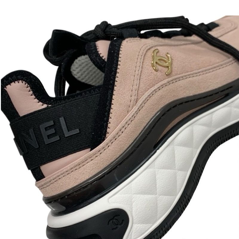 Chanel Sneakers Shoes Suede Fabric Pink Black Here Mark Logo