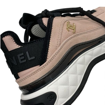Chanel Sneakers Shoes Suede Fabric Pink Black Here Mark Logo