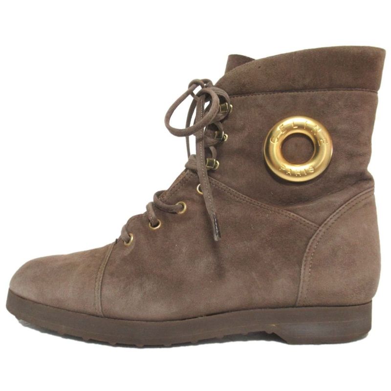 Good Celine Vintage Circle Logo Suede Leather Lace-up Short Boots 21.5-22cm