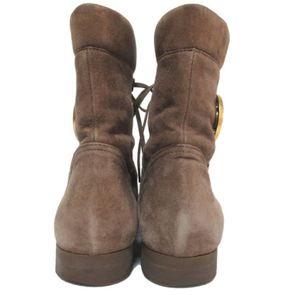 Good Celine Vintage Circle Logo Suede Leather Lace-up Short Boots 21.5-22cm