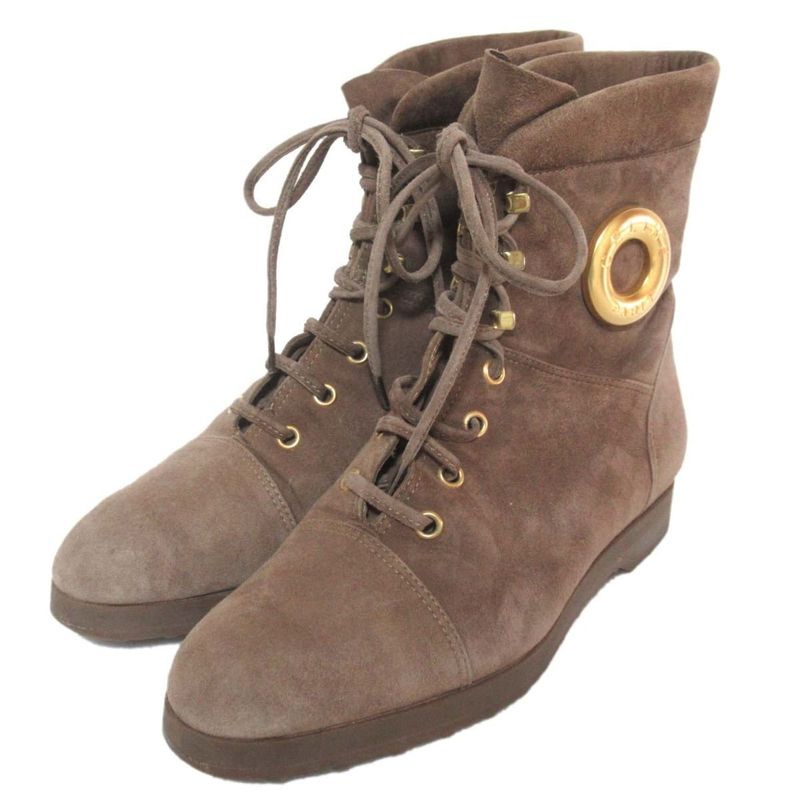 Good Celine Vintage Circle Logo Suede Leather Lace-up Short Boots 21.5-22cm