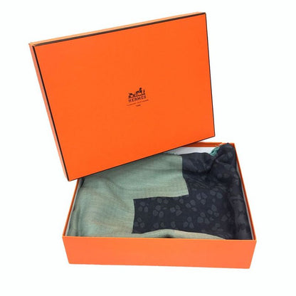 Sale Rare Hermes Plaid Super Large Shawl Blanket Cashmere Wool Green H Pattern