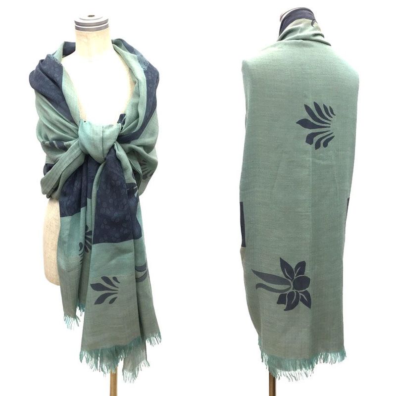 Sale Rare Hermes Plaid Super Large Shawl Blanket Cashmere Wool Green H Pattern