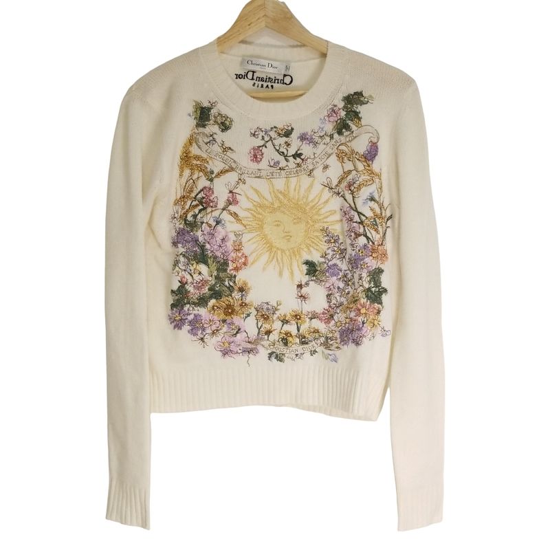 Dior/christian Dior Long Sleeve Sweater Size 46I Women's - White Light Pink And