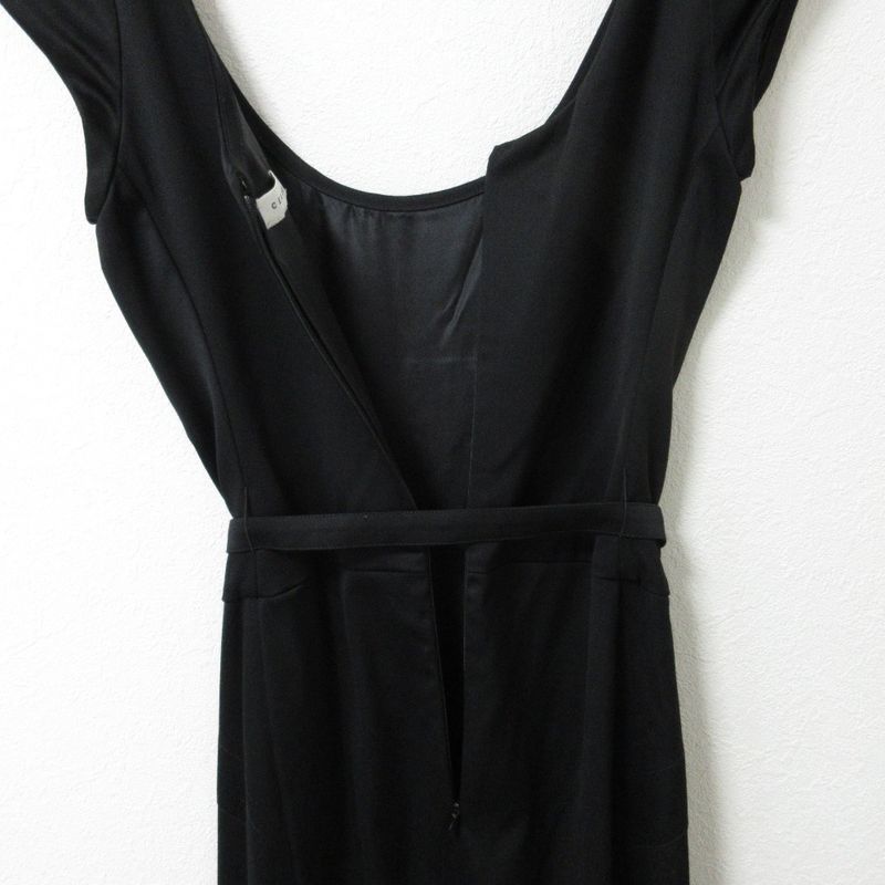 Celine Sleeveless Knee Length Midi Length Belted Flared Dress Black Women Used