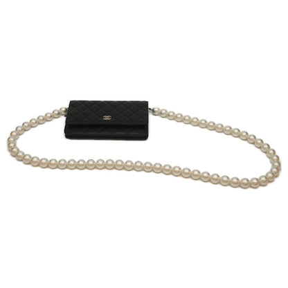 Chanel 30s Ap2579 Black Ghardware Lambskin Pearl Chain Wallet Shoulder Bag