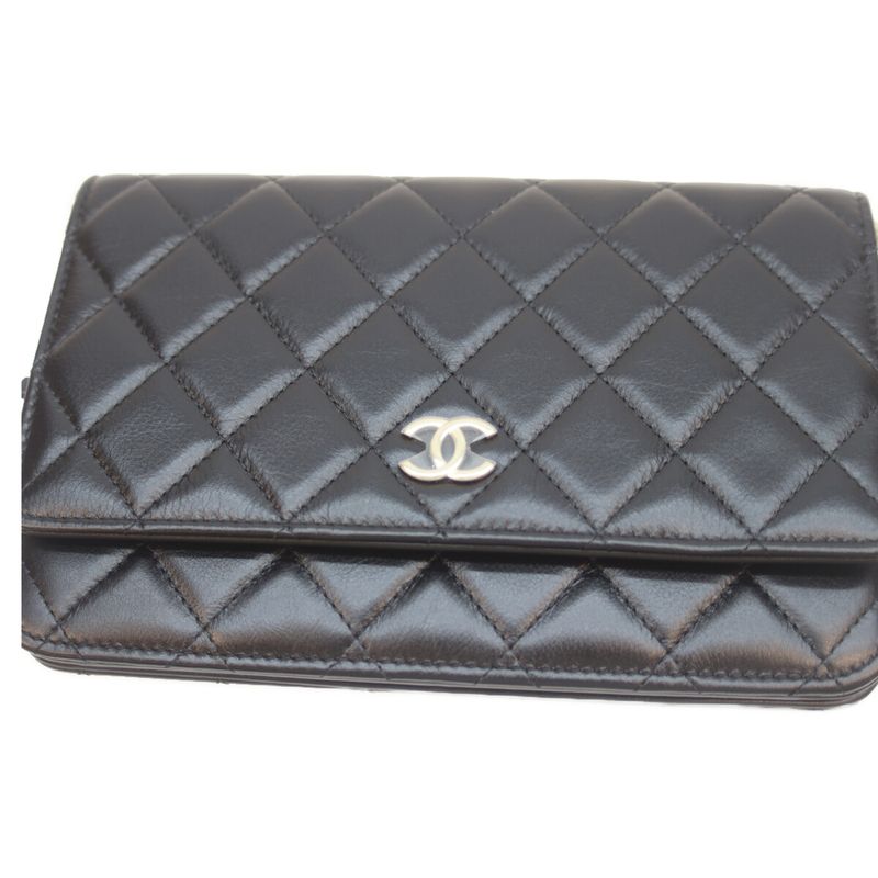 Chanel 30s Ap2579 Black Ghardware Lambskin Pearl Chain Wallet Shoulder Bag