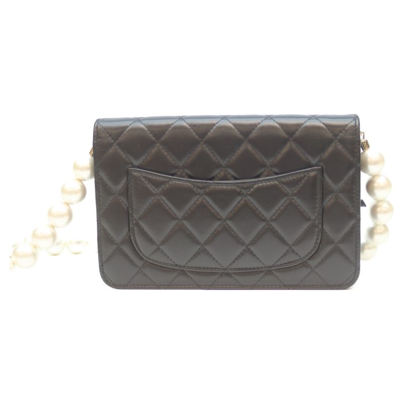 Chanel 30s Ap2579 Black Ghardware Lambskin Pearl Chain Wallet Shoulder Bag
