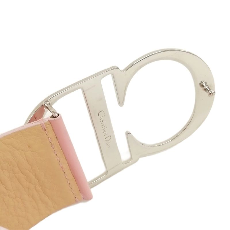 Christian DIOR Vintage CD Logo Buckle Belt Thick Belt 80 Pink Silver Hardware