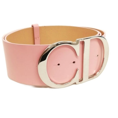 Christian DIOR Vintage CD Logo Buckle Belt Thick Belt 80 Pink Silver Hardware