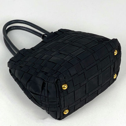 Prada Logo Plate Handbag Woven Handbag Nylon Nero (black) Bn1653 Women