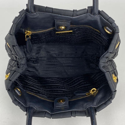 Prada Logo Plate Handbag Woven Handbag Nylon Nero (black) Bn1653 Women