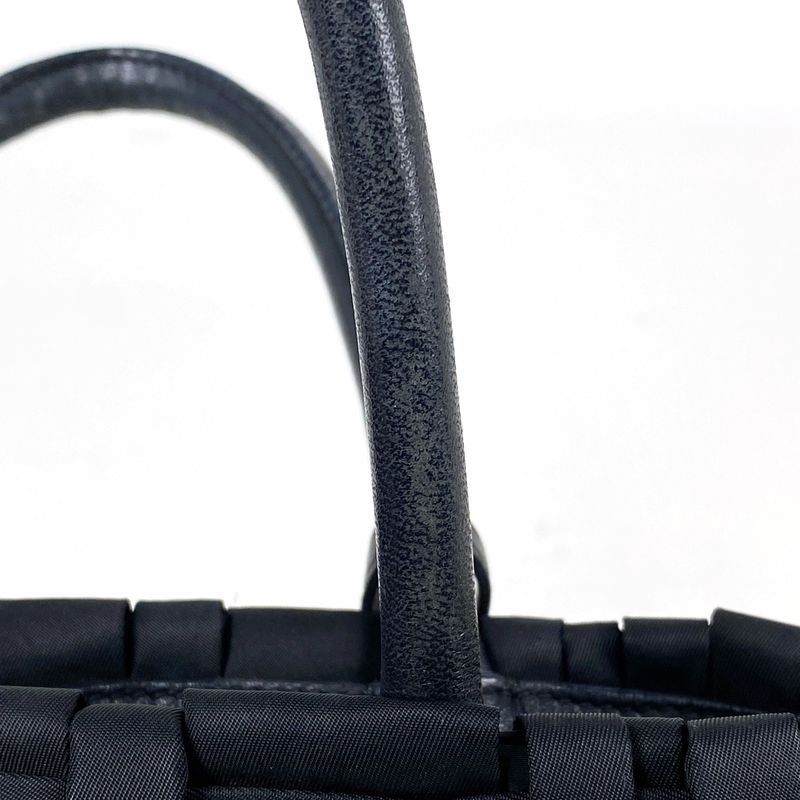 Prada Logo Plate Handbag Woven Handbag Nylon Nero (black) Bn1653 Women