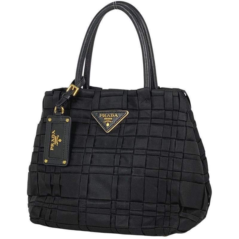 Prada Logo Plate Handbag Woven Handbag Nylon Nero (black) Bn1653 Women