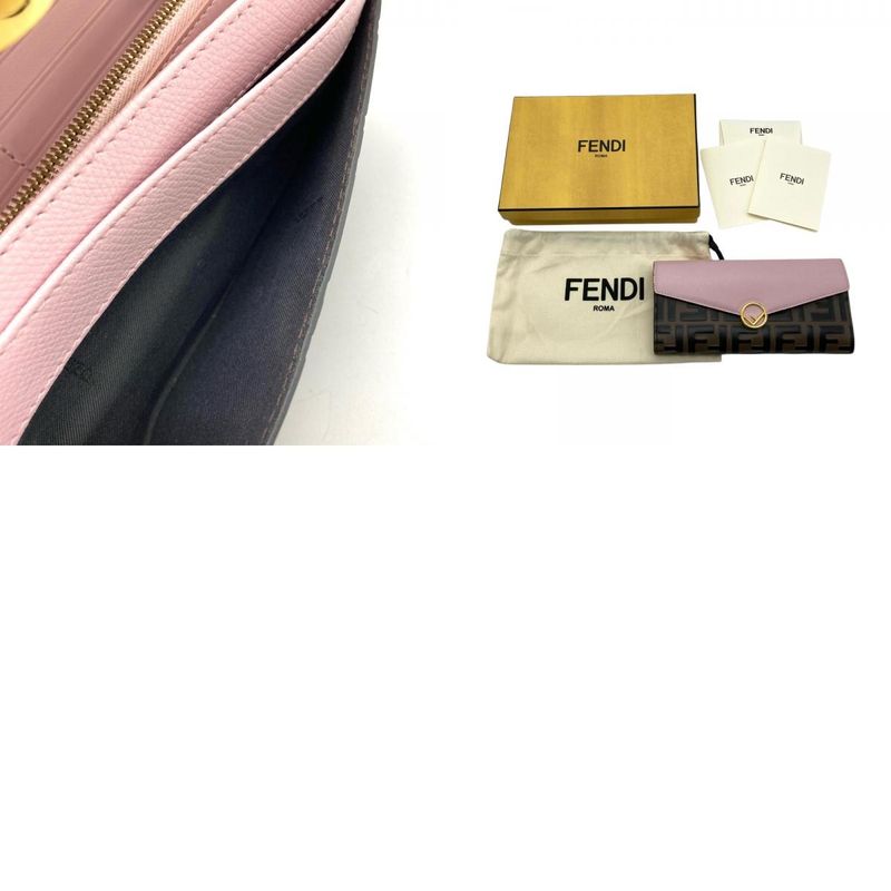 Fendi Zucca Fize Long Wallet Leather 8m0251 A6CB Pink Women