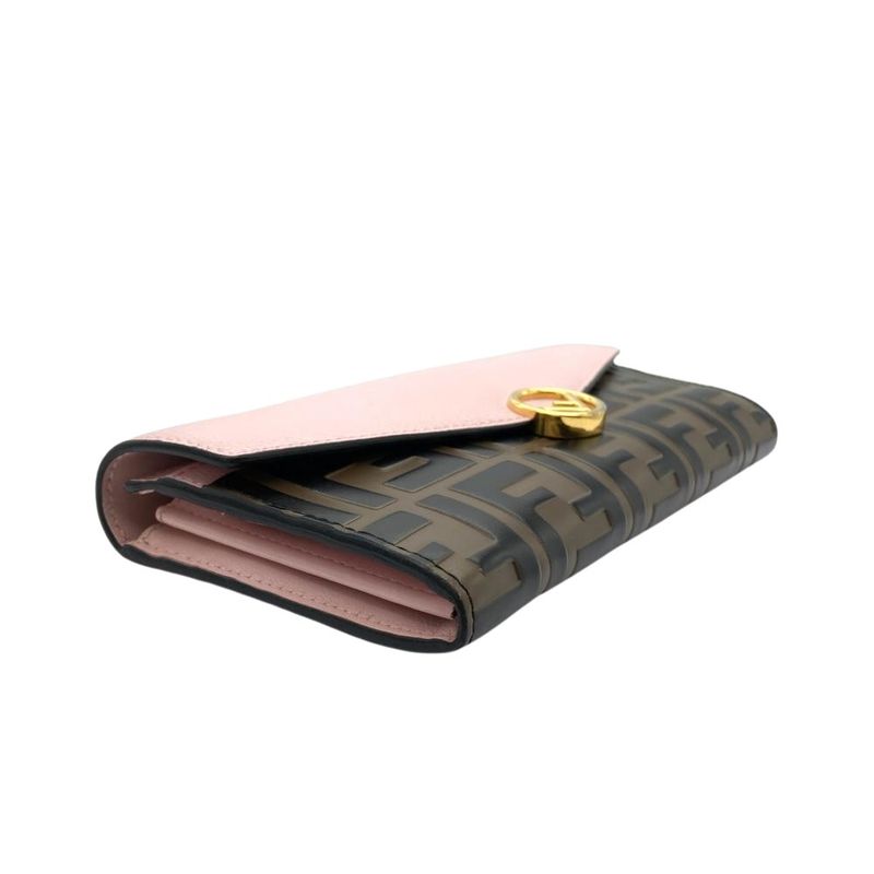 Fendi Zucca Fize Long Wallet Leather 8m0251 A6CB Pink Women