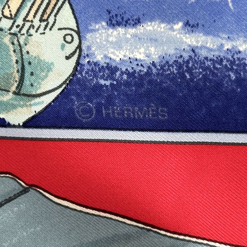 Hermes Scarf Carre 90 Vent Portant Tailwind Women's Brand Silk Red Multicolor
