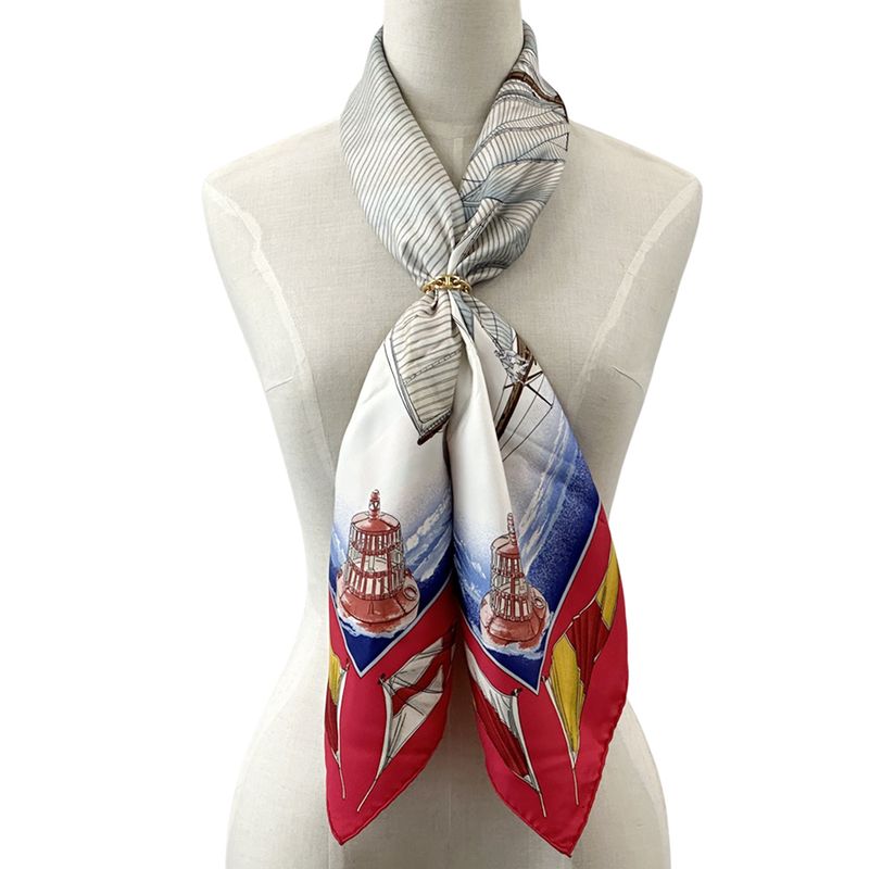 Hermes Scarf Carre 90 Vent Portant Tailwind Women's Brand Silk Red Multicolor