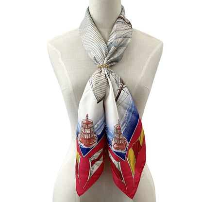 Hermes Scarf Carre 90 Vent Portant Tailwind Women's Brand Silk Red Multicolor