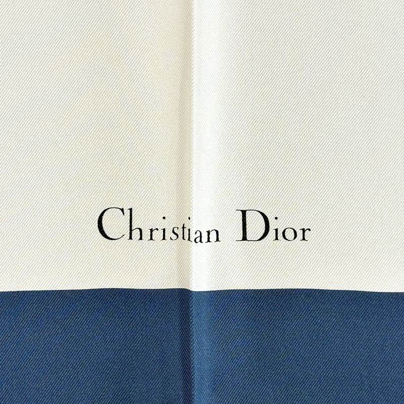 Dior Scarf Women's Branded Silk Blue Ivory Logo Bag Pattern Beautiful