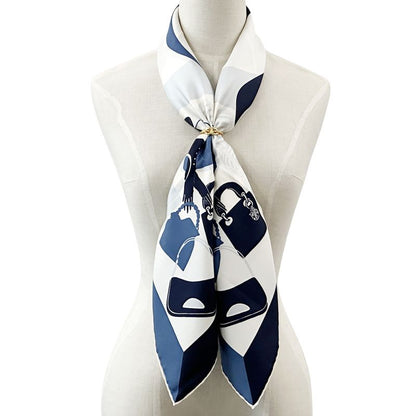 Dior Scarf Women's Branded Silk Blue Ivory Logo Bag Pattern Beautiful