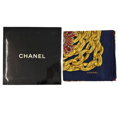 Chanel Scarf Women's Brand Cambon Matelasse Silk Navy Yellow Red Bijoux Chain