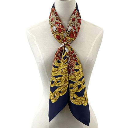 Chanel Scarf Women's Brand Cambon Matelasse Silk Navy Yellow Red Bijoux Chain