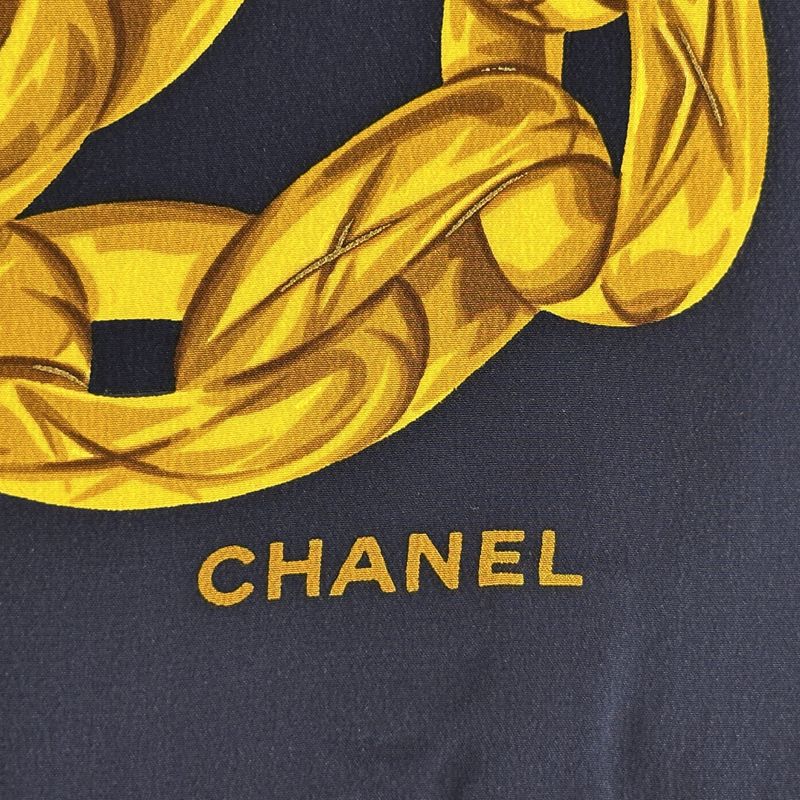 Chanel Scarf Women's Brand Cambon Matelasse Silk Navy Yellow Red Bijoux Chain