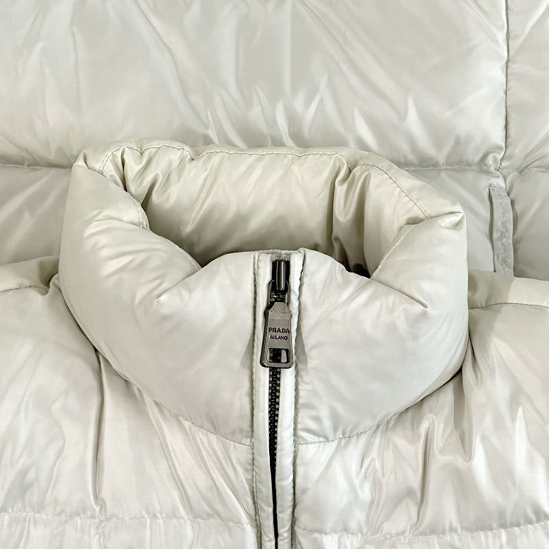 Prada Down Women's Branded Sport Down Jacket Nylon White L 40 Light Gray