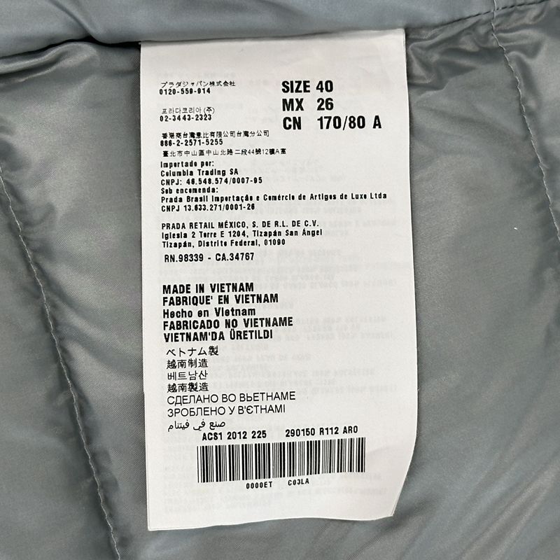 Prada Down Women's Branded Sport Down Jacket Nylon White L 40 Light Gray