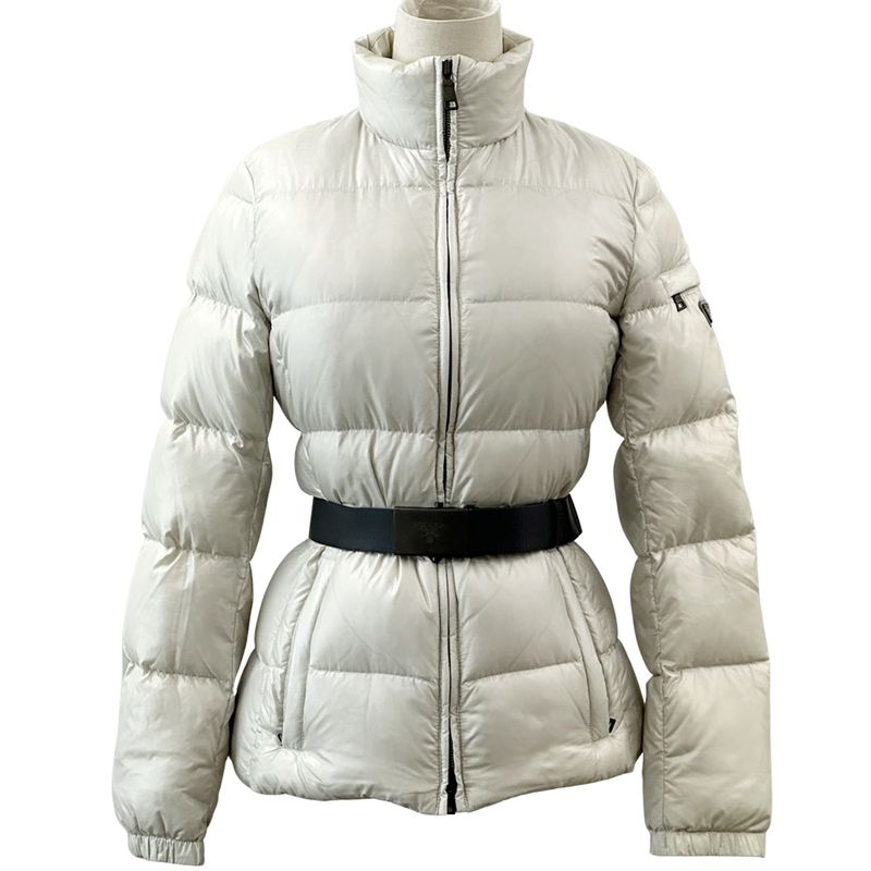 Prada Down Women's Branded Sport Down Jacket Nylon White L 40 Light Gray