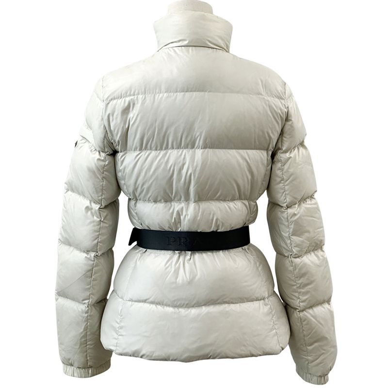 Prada Down Women's Branded Sport Down Jacket Nylon White L 40 Light Gray