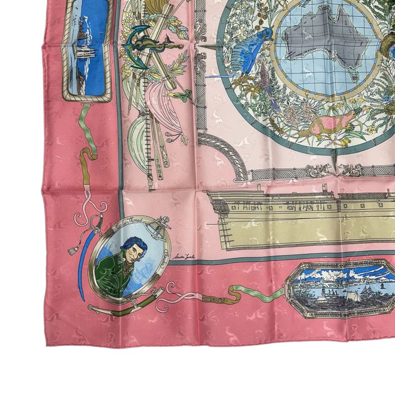Hermes Carre 90 le Geographe Geographer 100% Silk Pink