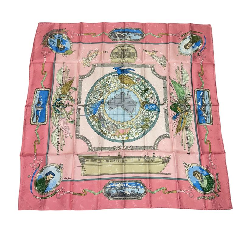 Hermes Carre 90 le Geographe Geographer 100% Silk Pink