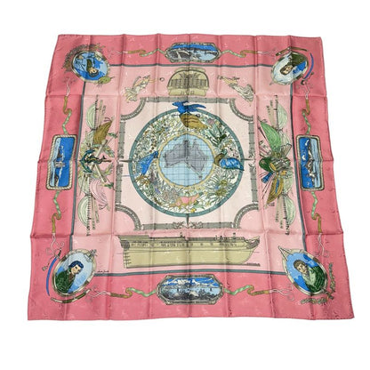 Hermes Carre 90 le Geographe Geographer 100% Silk Pink