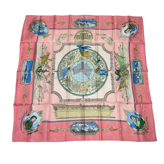 Hermes Carre 90 le Geographe Geographer 100% Silk Pink