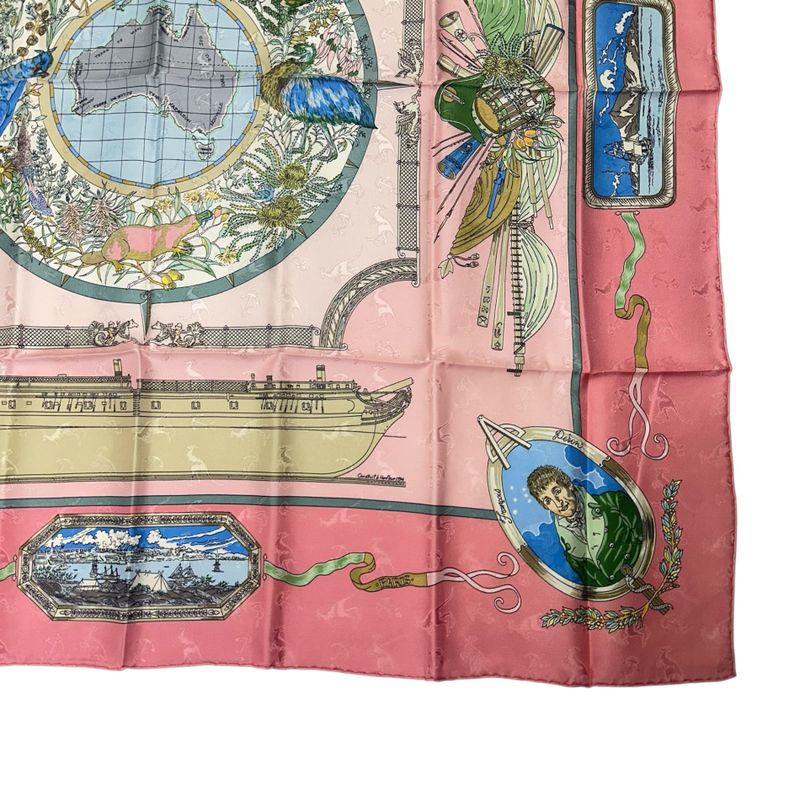 Hermes Carre 90 le Geographe Geographer 100% Silk Pink