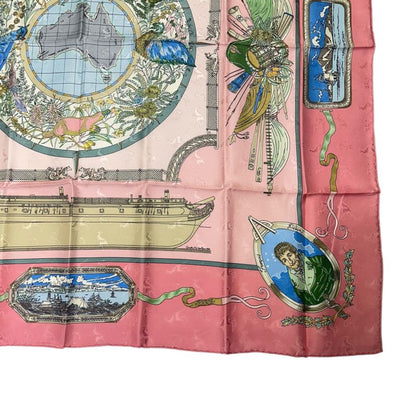 Hermes Carre 90 le Geographe Geographer 100% Silk Pink