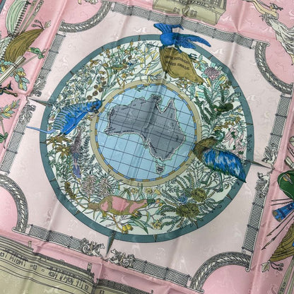 Hermes Carre 90 le Geographe Geographer 100% Silk Pink