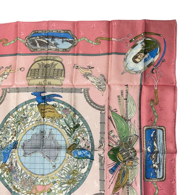 Hermes Carre 90 le Geographe Geographer 100% Silk Pink